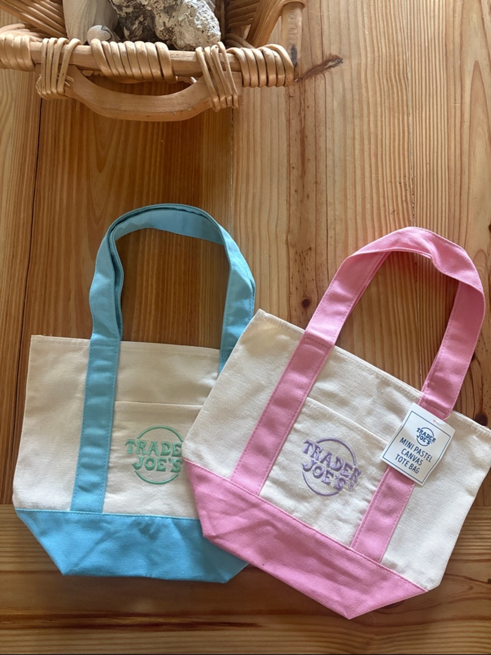 Trader Joe’s Mini Tote Bags - Blue and Pink Set of Two